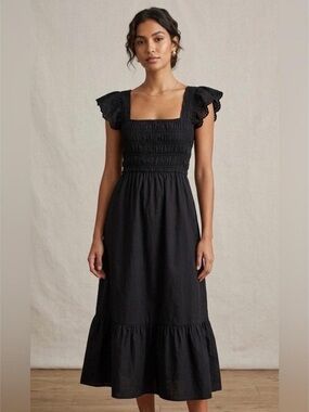 Jason Wu Long Black Cap Sleeve Cut Out Back Smocked Dress Size Small